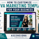 Customizing Canva marketing templates for a business by changing colours, logo, images and promotional offers