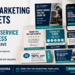 Seven essential marketing assets for a local service business including offers, reviews, loyalty, referrals and social posts
