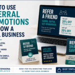 Referral promotion templates for a local business with refer-a-friend offers and customer rewards